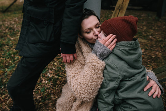 Family in industrial aria