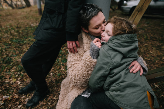 Family in industrial aria