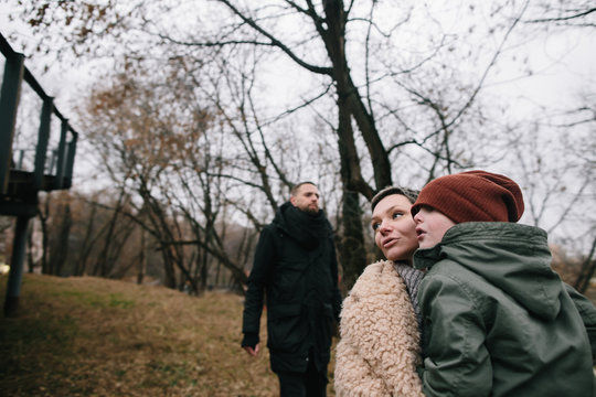 Family in industrial aria