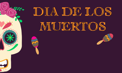 Dia de los muertos, Day of the dead, Mexican holiday, festival. Vector poster, banner and card with make up of sugar skull, woman and man