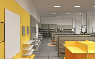 shopping mall, interior visualization, 3D illustration