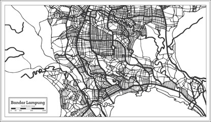 Fototapeta na wymiar Bandar Lampung Indonesia City Map in Black and White Color.