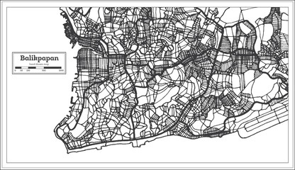 Balikpapan Indonesia City Map in Black and White Color.