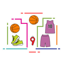 Sports uniform and equipment for basketball.