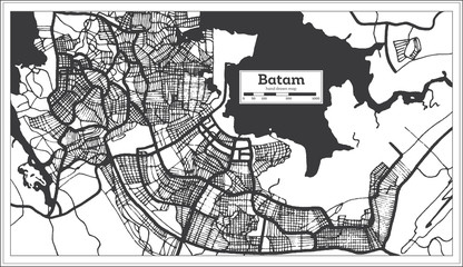 Batam Indonesia City Map in Black and White Color.