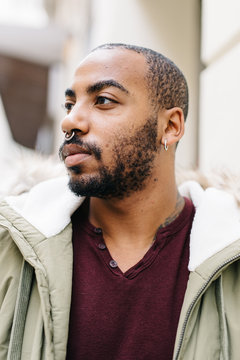 Black man in warm coat