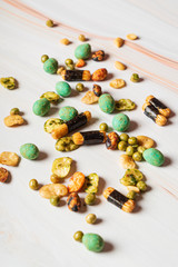 japanese snacks on the table, top view