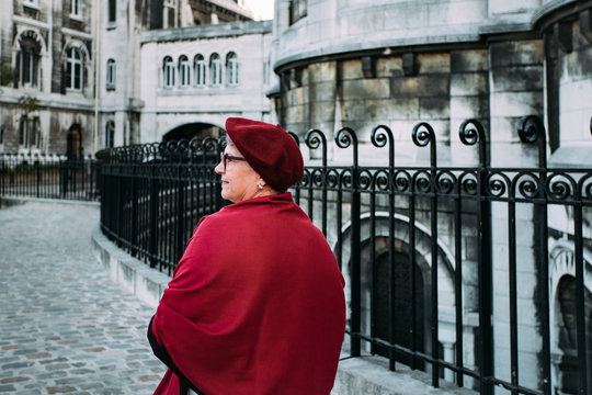 Woman visiting Montmartre district in Paris, France