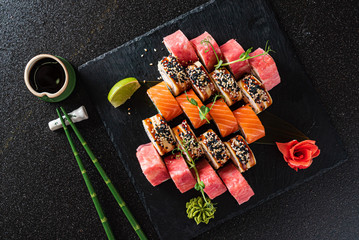 sushi on the black background