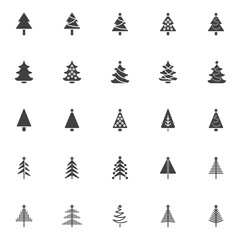 Christmas tree vector icons set, modern solid symbol collection, filled style pictogram pack. Signs, logo illustration. Set includes icons as modern xmas tree with star, new year tree with garland