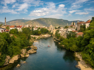Fototapeta na wymiar Old bridge and panorama of Mostar