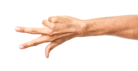 Gesturing male hand on white background