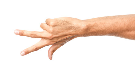 Gesturing male hand on white background