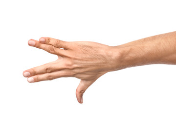 Gesturing male hand on white background