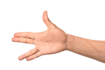 Gesturing male hand on white background