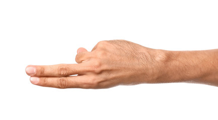 Gesturing male hand on white background