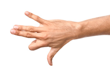 Gesturing male hand on white background