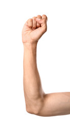 Male hand with clenched fist on white background