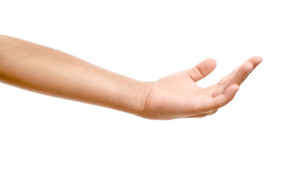 Child's hand on white background