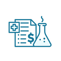 The price of the drug. Medication insurance document icon. Pharmacy health care contract. Outline contour blue line.