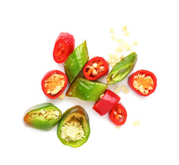 Hot cut chili pepper on white background