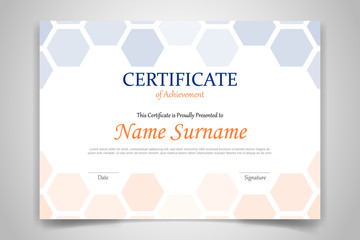 hexagonal certificate design template paper with modern flat style and realistic shadow - vector