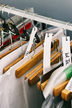 Closeup of Patterns Hangning on Coat Hangers