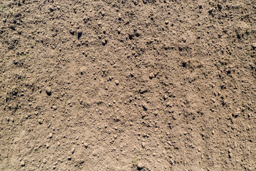 plowed field in spring aerial photography