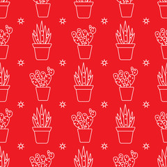 Vector seamless pattern with cactus and succulents