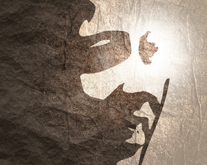 Naklejka premium Face front view. Elegant silhouette of a female head. Portrait of a happy smiled woman