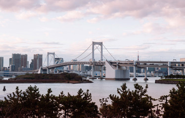 Fototapeta na wymiar Odaiba Rainbow bridge with Tokyo bay view at evening