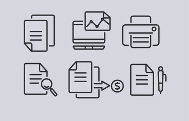 Set of office and business linear icons. Vector illustration