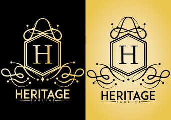 Heritage logo with crest and swirl isolated on background.