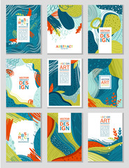 Naklejka premium Set of abstract covers with inscriptions on a white background. Vertical rectangle. Vector illustration.