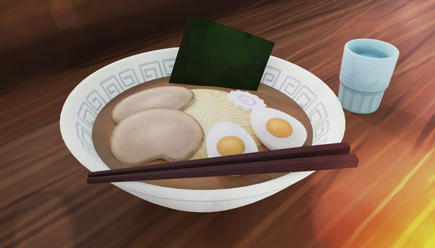 Japanese noodles Ramen in a bowl  illustration