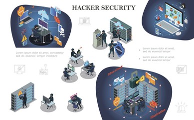 Isometric Hacking Activity Elements Composition
