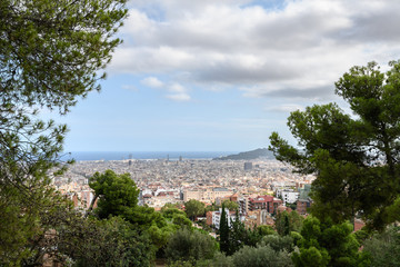 View of Barcelona, Spain from a park 