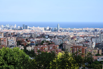 View of Barcelona, Spain from a park 