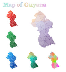 Hand-drawn map of Guyana. Colorful country shape. Sketchy Guyana maps collection. Vector illustration.