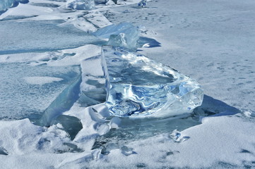 Fototapeta na wymiar Crystal diaphanous ice on Lake Baikal.