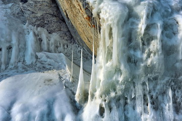 The texture of the ice on the frozen lake Baikal.