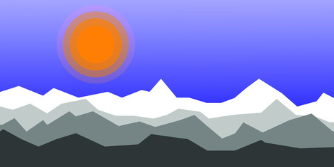 Hills and mountains. Colorful vector minimal landscape. 