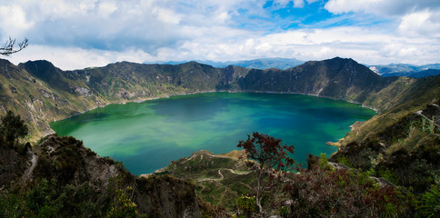 Naklejka na ściany i meble Panorama of the lake-filled Quilotoa caldera, Pujilí Canton, Cotopaxi Province, Ecuador