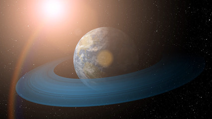 If World has a Saturn rings. Surrealistic 3D rendering, fantasy animation. World with Saturn's ice rings. © Ser