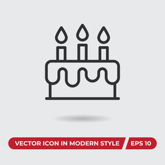 Birthday cake vector icon in modern style for web site and mobile app