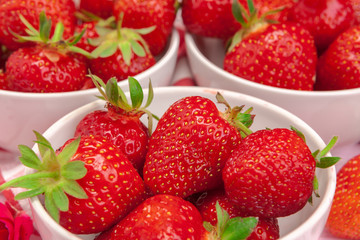 Close up of fresh ripe strawberry fruits