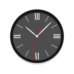 Black clock vector icon with roman numerals. Single isolated office clock vector illustration. Ten oclock.