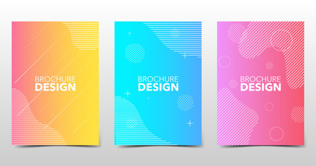 Set of beautiful minimal backgrounds with trendy halftone gradients, colored brochure design with geometric shapes and lines. Future geometric, vector templates