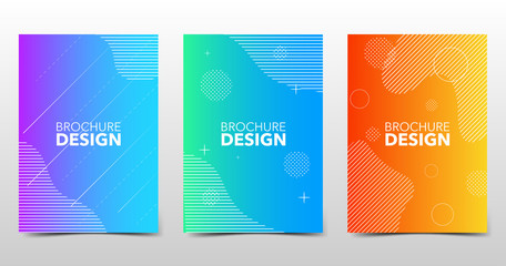 Set of beautiful minimal backgrounds with trendy halftone gradients, colorful brochure design with geometric shapes and lines. Future geometric, vector templates