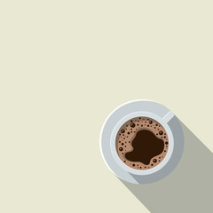 A cup of coffee. Color flat vector background illustration with place for your text.